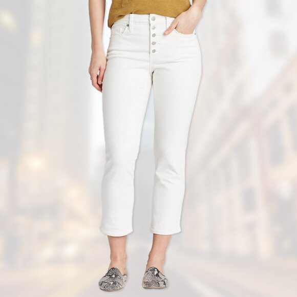 NWT High-Rise Straight-Leg White Cropped Jeans - Women's Sizes 8, 12, 16 - Picture 2 of 6